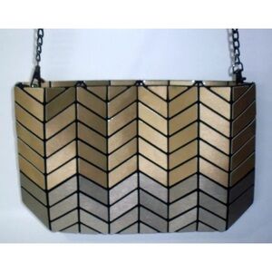 Geometric Gold and Black Shoulder Bag with Chain Strap -Expandable cross body